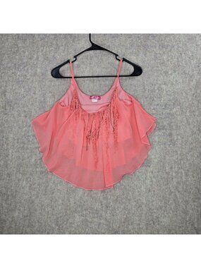 Body Central Womens Tiered Coral Tank Top With Fringe Detail S Lightweight